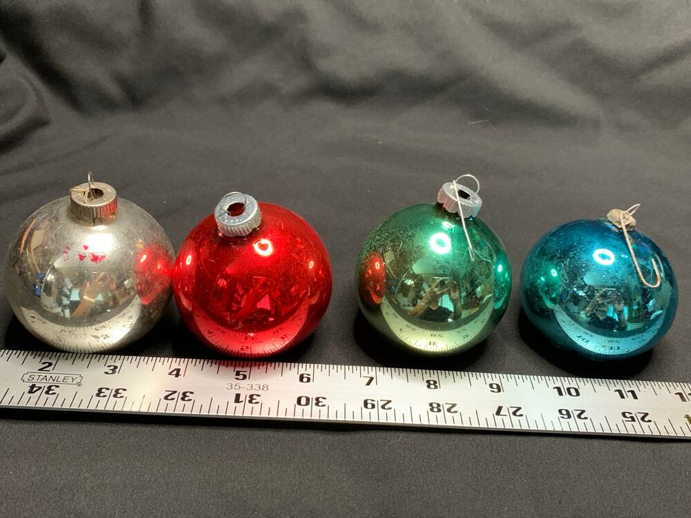 Vintage Shiny Brite Glass Christmas Ornaments Lot Red Green Blue Silver USA